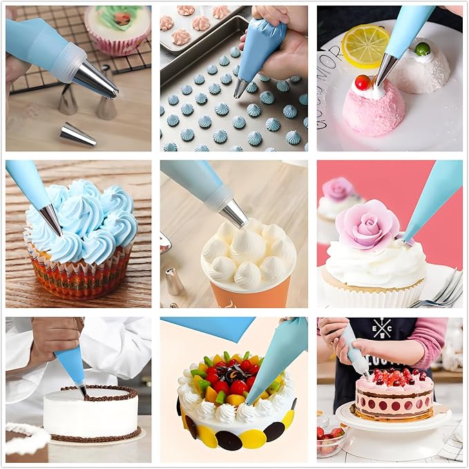 ANSLYQA Pastry Piping Bags Set, 28 Pcs Baking Tools with 10 Pcs (18 Inch) Reusable Silicone Icing Bags, 8 Couplers and 10 Frosting Bag Ties for Cake Cupcake Decorating