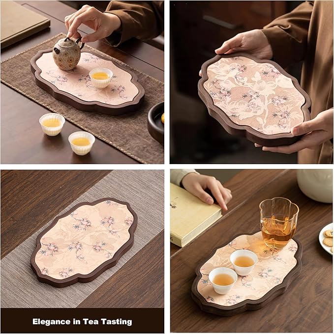 Walnut Wood Serving Tray, Tea Tray,Kungfu Tea Table Placemat,Oval Wooden Plates Decorative Farmhouse Platter for Tea Table,Coffee Table, Ottoman, for Kitchen Counter Home,Living Room,Party
