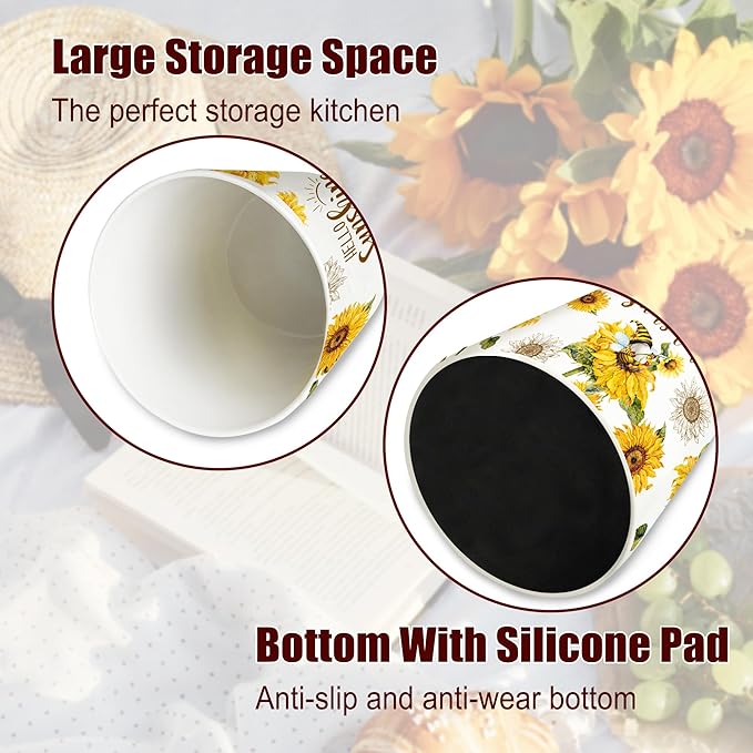 pinata Sunflower Kitchen Decor Ceramic Utensil Holder, Cute Utensil Crock, Sunflower Kitchen Utensils for Farmhouse Indoor Gnomes Decorations for Home (6.3inch)