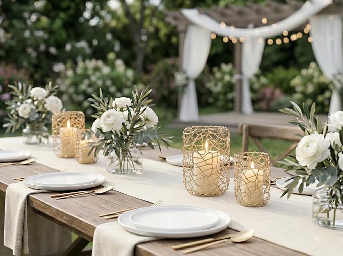 Nest Decorative Lanterns for 2'' & 3'' Pillar Candles, Gold Candle Holders Set of 2, Modern Metal Candleholder Stand for Fireplace Mantel Decor & Table Centerpieces for Christmas