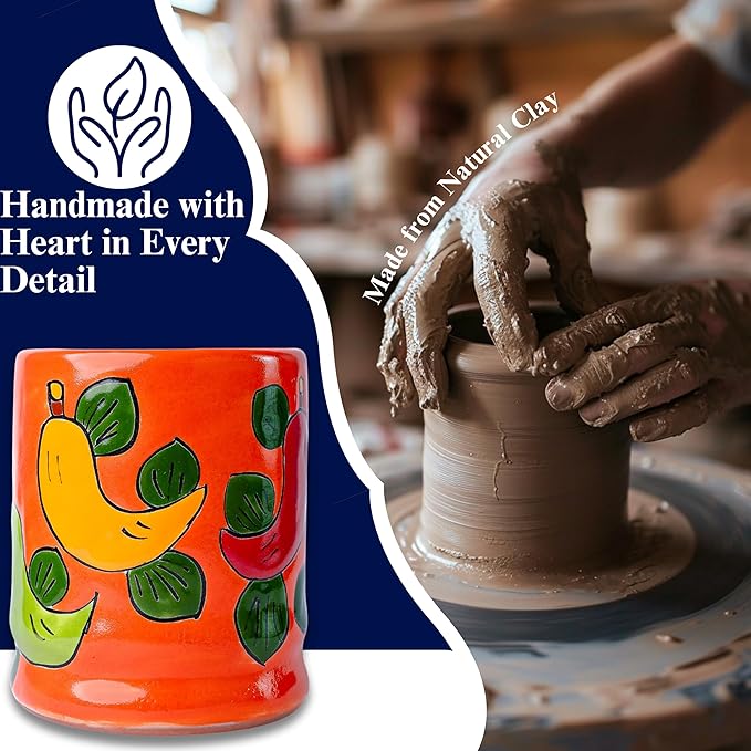 Talavera Utensil Holder - Hand Painted Ceramic Spoon Crock - Colorful Utensil Crock - Large Mexican Spoon Rest 6" H (Orange Chilies)