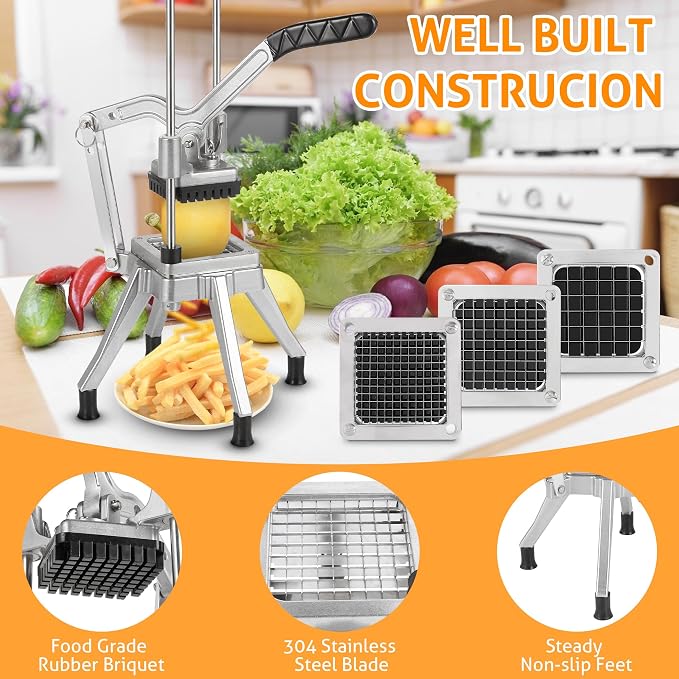 WICHEMI Commercial Vegetable Chopper Dicer with 3 Replacement Blades, Heavy Duty Food Dicer Chopper for Potatoes, Peppers, Mushrooms