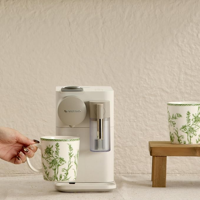 Bico Green Garden Toile De Jouy Ceramic Coffee Mugs Set of 4, 18 oz Large Tea Cups with Handle, Aesthetic Latte Mugs for Cappuccino Cocoa, Lead-Free, Dishwasher and Microwave Safe, Housewarming Gift