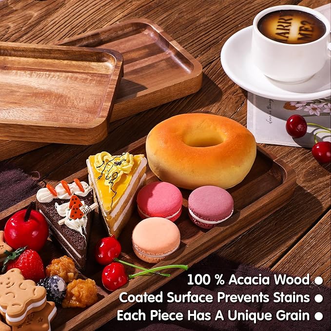 Roowest 5 Pack Solid Acacia Wood Serving Trays for Laser Engraving Rectangular Wooden Board for Food Appetizer Serving Tray Plates for Vegetables Fruit Cheese Housewarming Gifts(14 x 5.5 Inch)