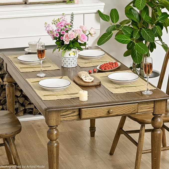 Artoid Mode Burlap Brown Farmhouse Woven Rustic Hollow Placemats Set of 6,12x18 Inch Seasonal Holiday Table Mats Party Kitchen Dining Decoration