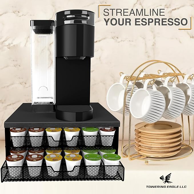 Coffee Bar Organizer for Countertop, K Cup Holder, K Cup Drawer Organizer, Coffee Station Accessories, upto 72 Keurig Coffee Pod Holders for Counter Small Space, Kpod Kcup Storage, Mat Included