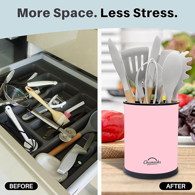 Kitchen Utensil Holder and Countertop Organizer. (Pink)