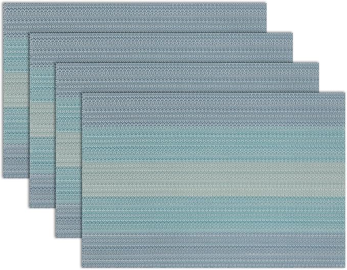 Winknowl Placemats Set of 4, Washable Vinyl Woven Placemats, Heat Resistant & Wipeable Table Mats for Kitchen Dining Table (Blue)