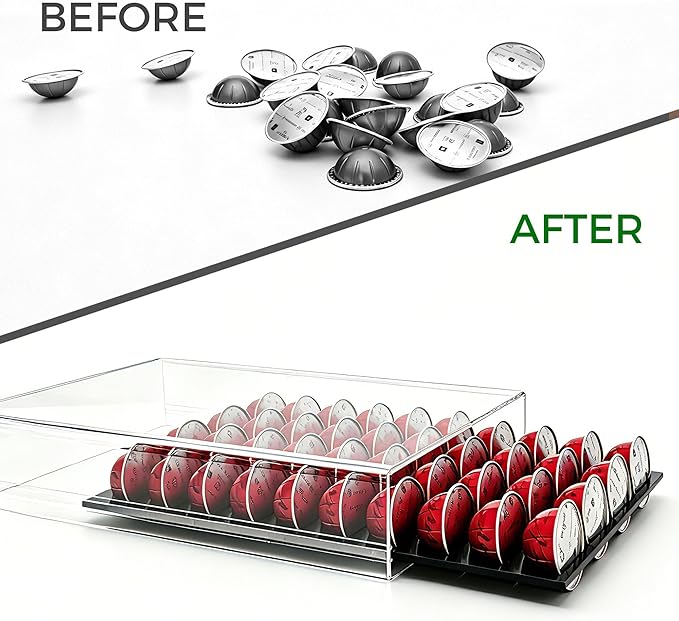 Lovemolly Acrylic Capsule Drawer for Nespresso Vertuo, 40 Pod Coffee Organizer with Thickened Shelf Hold Up to 22 lbs, Countertop Storage Fits Under Coffee Maker, 15"L x 10.7"W x 2.9"H