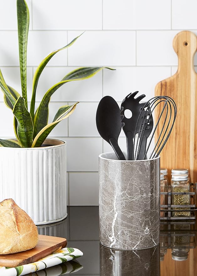 DII Kitchen Accessories Collection Ceramic, Utensil Holder, Black Marble