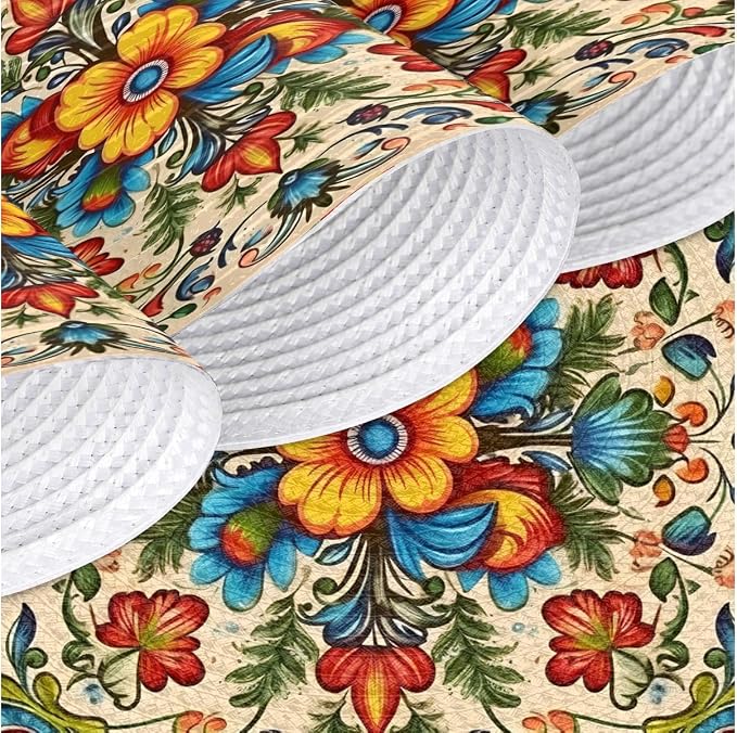 Round Placemats Set of 4, Carpet Pattern Woven Placemats Mats Non-Slip Heat Resistant Washable Table Mats Round Braided Place for Farmhouse Kitchen Dining Party Decor 15in