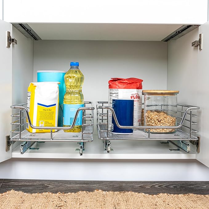 Household Essentials Chrome-Plated Steel Pull-Out Basket Organizer
