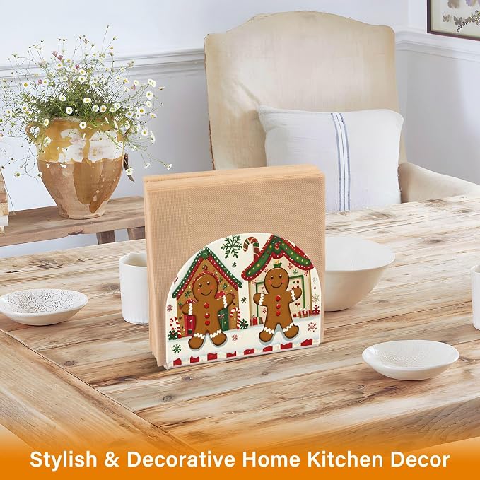 Christmas Gingerbread Napkin Holder for Tables Paper Cocktail Napkin Holders for Kitchen and Dinning, Acrylic Dinner Napkin Dispenser for Restaurant Home Decor Bar Accessories 2 Pack