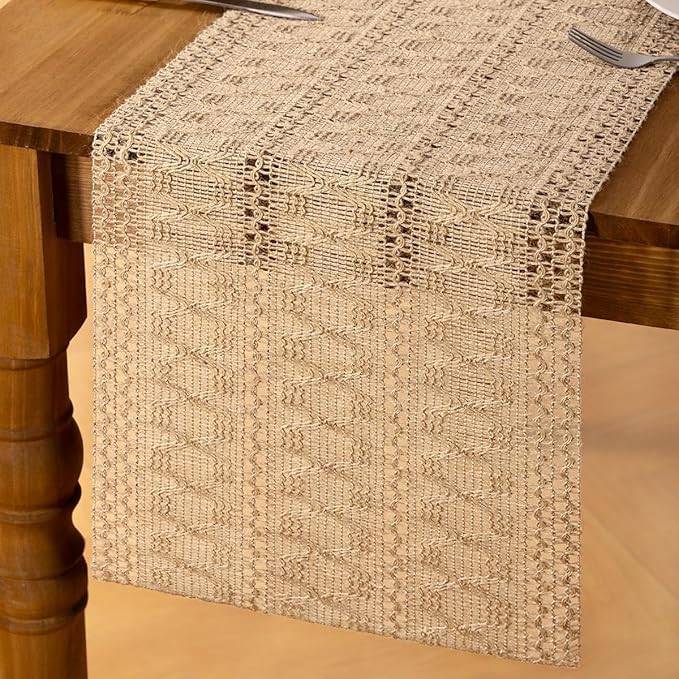 MLMC Burlap Boho Table Runner Farmhouse Burlap Jute Table Runner 72 inch Long Rustic Woven Table Centerpiece Decor for Dinning Kitchen Wedding Bridal Shower Eveyrday Use 12x72 Inch