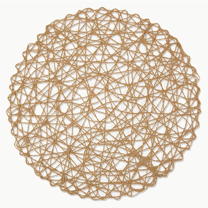 DII Woven Paper Tabletop Collection Holiday or Event Décor, Round Placemat Set, 15" Dia, Taupe, 6, Piece