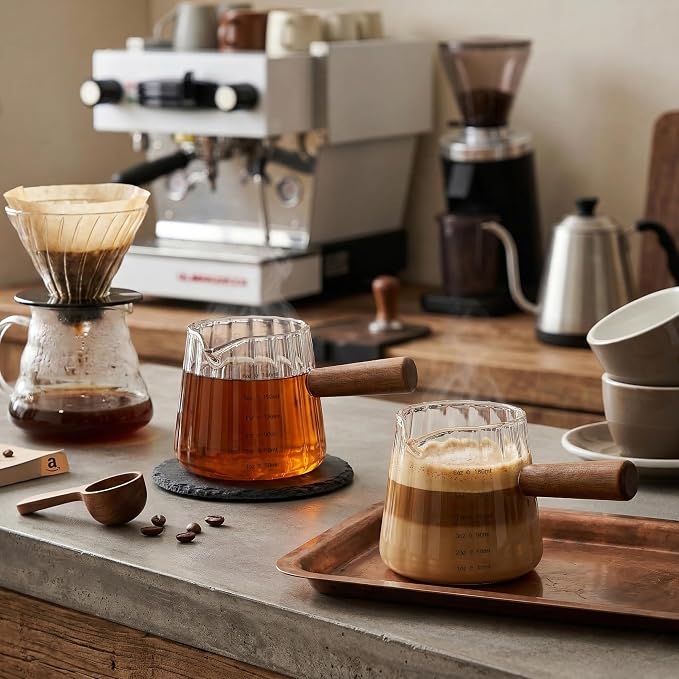 2 PCS Espresso Cups, Ohola 6OZ Espresso Shot Cup, Glass Measuring Cups with V-Shaped Spout, Markings in both oz & ml
