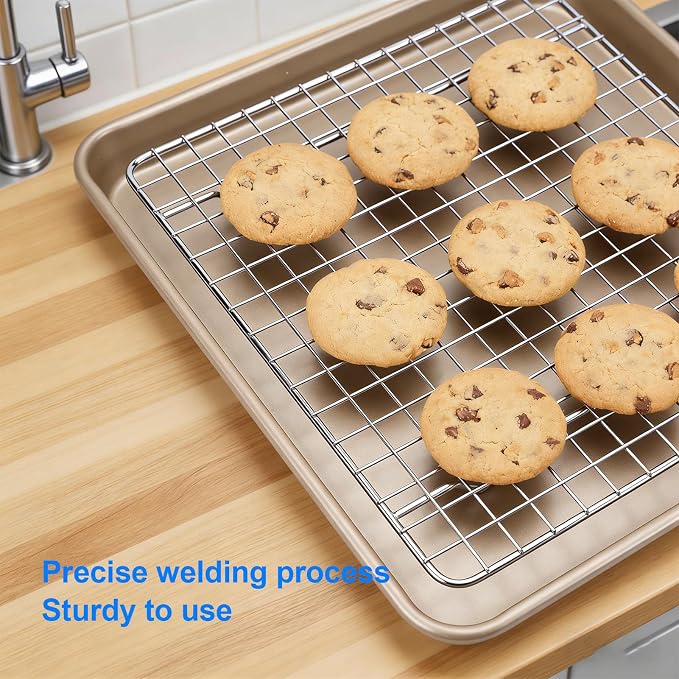 ZJchao Stainless Steel Cooling Rack Set of 2 Baking Rack Half Sheet Size with Grid Design for Oven Baking Roasting and Grilling (25x19.5x1.5cm / 9.84x7.68x0.59in)