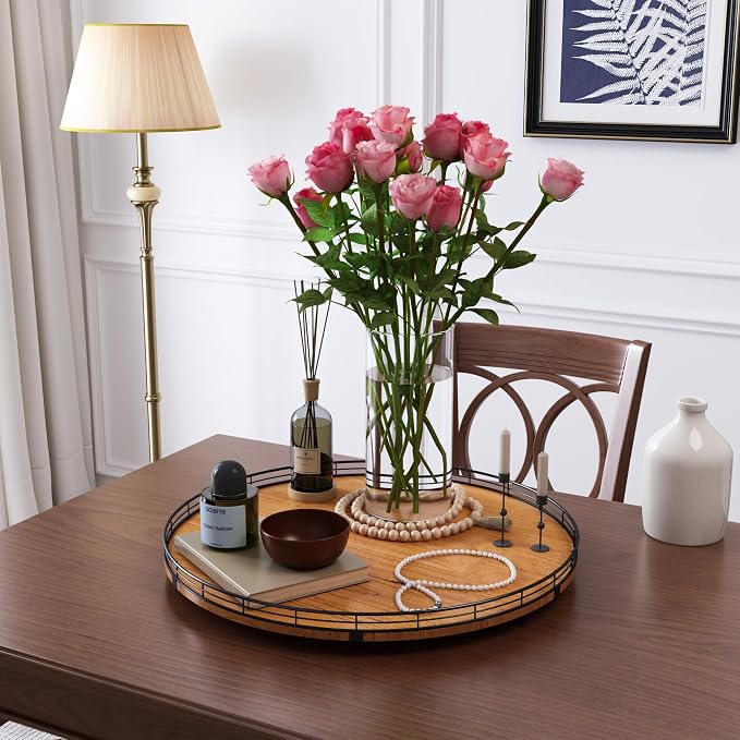 21" Lazy Susan Turntable, Wooden Organizer for Dining Table, Pantry, Kitchen, Countertop, Cupboard,Home Decor, Walnut