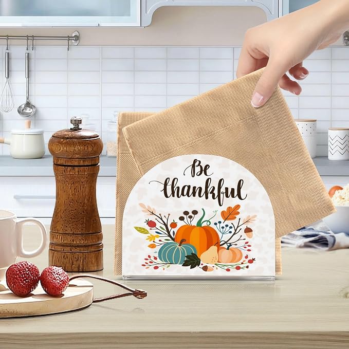 Thanksgiving Day Fall Autumn Pumpkins Napkin Holder for Tables Paper Cocktail Napkin Holders for Kitchen and Dinning, Acrylic Dinner Napkin Dispenser for Restaurant Home Decor Bar Accessories 1 Pack