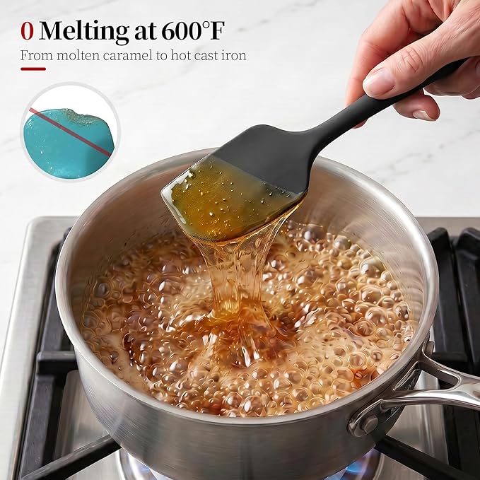 600ºF Heat Resistant Spatula, 11.34 inch High Heat Food Safe Semless Kitchen Silicone Scraper for Cooking Baking Mixing Scraping Stirring Nonstick Cookware Pan Bowl (Black)