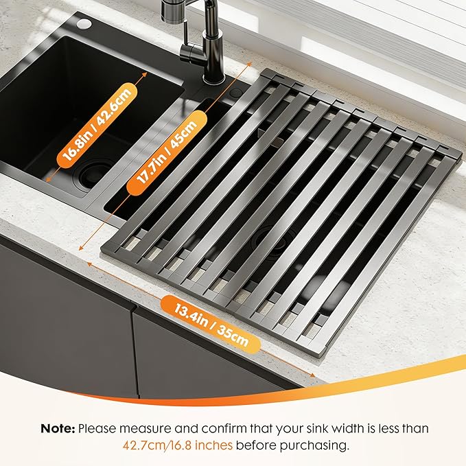 Foldable Over Sink Dish Drying Rack, Extra Wide & Thick Rust-Proof Aluminum Sink Cover for Counter Space, Collapsible Dish Drying Rack Fits Most Kitchen Sinks (Gray, 17.7“x13.6)