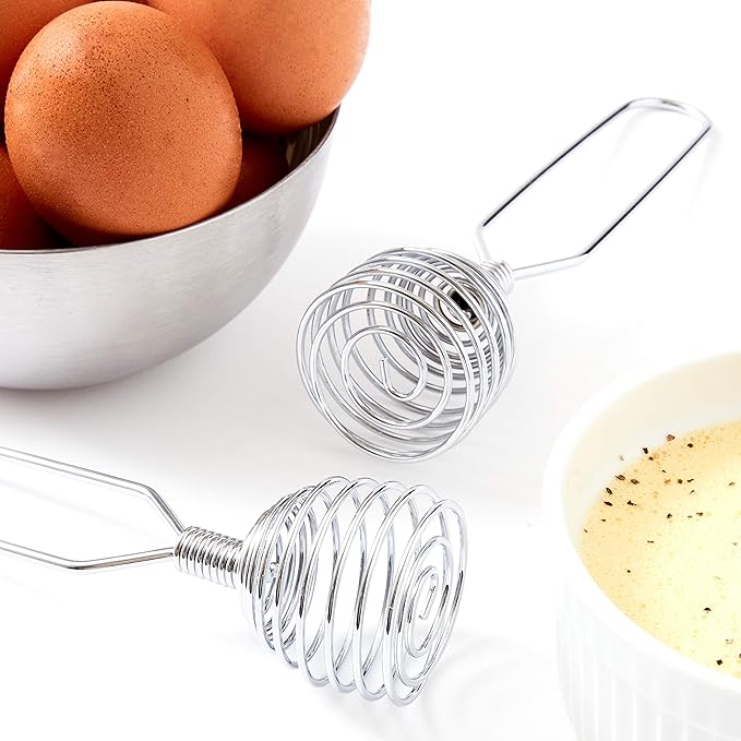 Chef Grade, Extra Strong 8 Inch French Coil Whisk 2 Pk. Best Metal Galaxy Kitchen Whisks for Mixing Gravy. Perfect Stainless Steel Spiral Hand Whip for Baking and Cooking. Great Egg Beater Wire Whisk