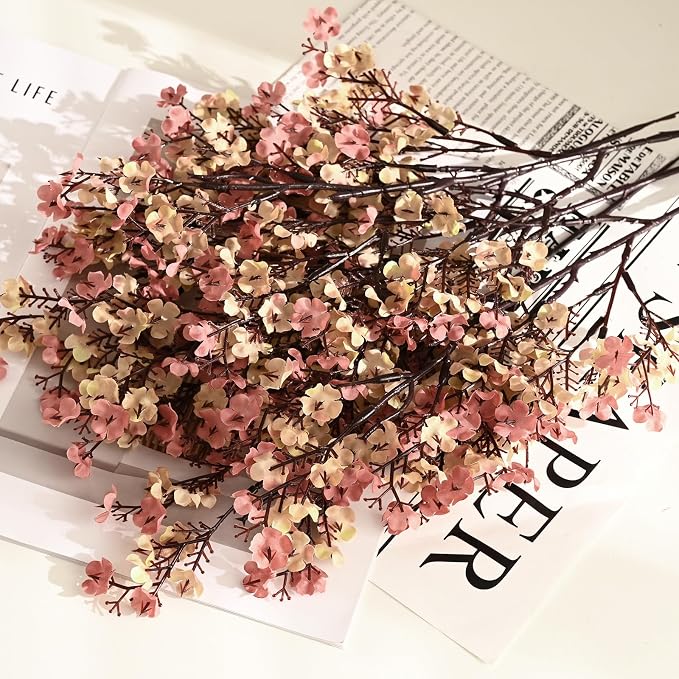 Waipfaru 6Pcs Fake Flowers Babys Breath Silk Artificial Flowers Gypsophila Bouquets Bulk Real Touch Fall Stems for Home Boho Living Room Bedroom Decor DIY Floral Arrangement, Beige Brown