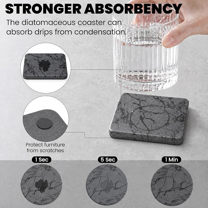 Diatomaceous Earth Coasters Set of 4，Cool Absorbent Quick-Dry Drink Coasters for Desks, Cute Modern Stone Design with Stylish Aesthetic