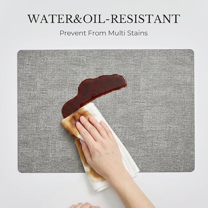 Romanstile Vinyl Placemats Set of 6, Reversible Faux Leather Heat Resistant Wipeable Table Mats, Waterproof Washable Non-Slip Table Placemats for Dining/Kitchen/Outdoor (Grey Light Grey, 12" x 17")