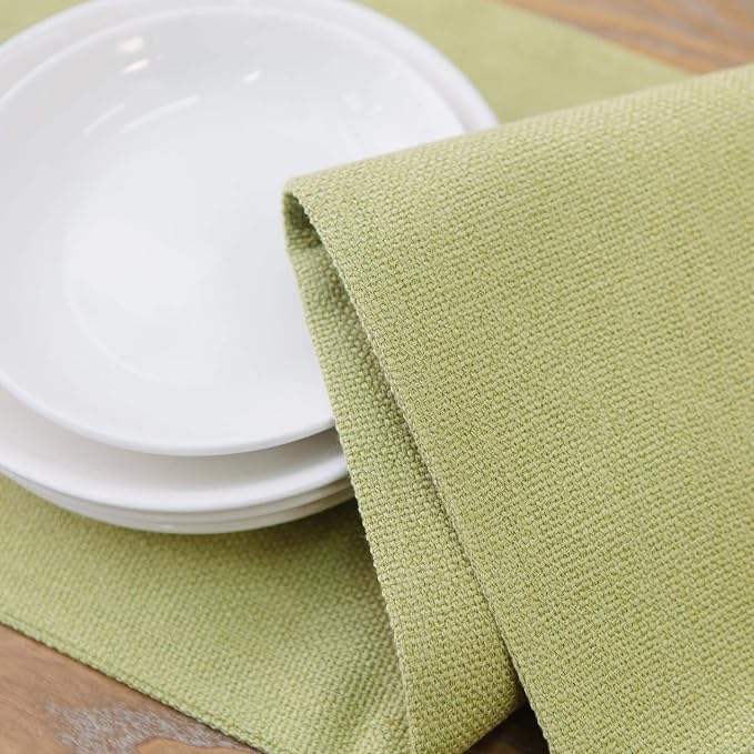 Soft Caddice Faux Linen 2 Piece Fabric in 1 Table Runner, eco-Friendly Fabric Handcrafted Runner, Green 12 x 48 Inch