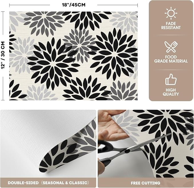 Artoid Mode Floral Vinyl Placemats Set of 4, Heat Resistant Washable Non-Slip Plastic PVC Place Mats for Party Kitchen Dining Decor