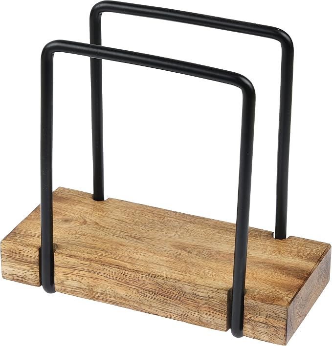 Tribello Modern Farmhouse Napkin Holder, Standing Vintage Napkin Holder for Tables, Steel And Wooden Base Kitchen & Dining Room Decor