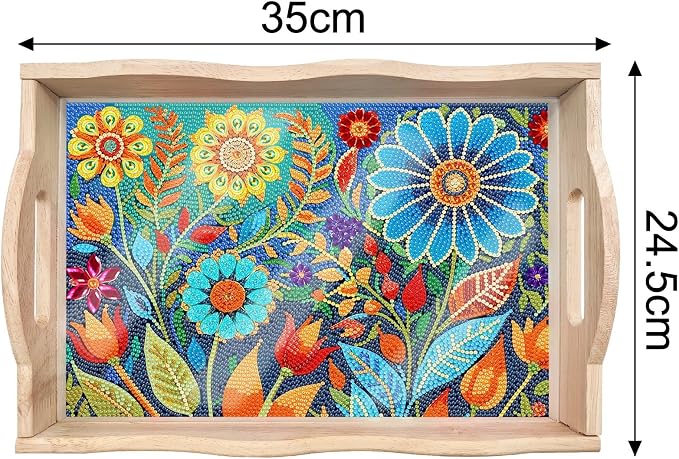Generic DIY Diamond Serving Tray Rectangular Upgrade Increase Wooden Breakfast Tray with Handles Handmade Diamond Art Painting Dinner Plate for Coffee Living Room Home Organizer-Pattern03