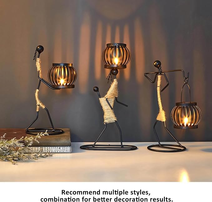 Candle Holder Decor for Centerpieces, Tea Light Candle Holder for Home, Bar, Restaurant, Hotel Dinning Table Decor, Handmade Iron Craft (Style F)