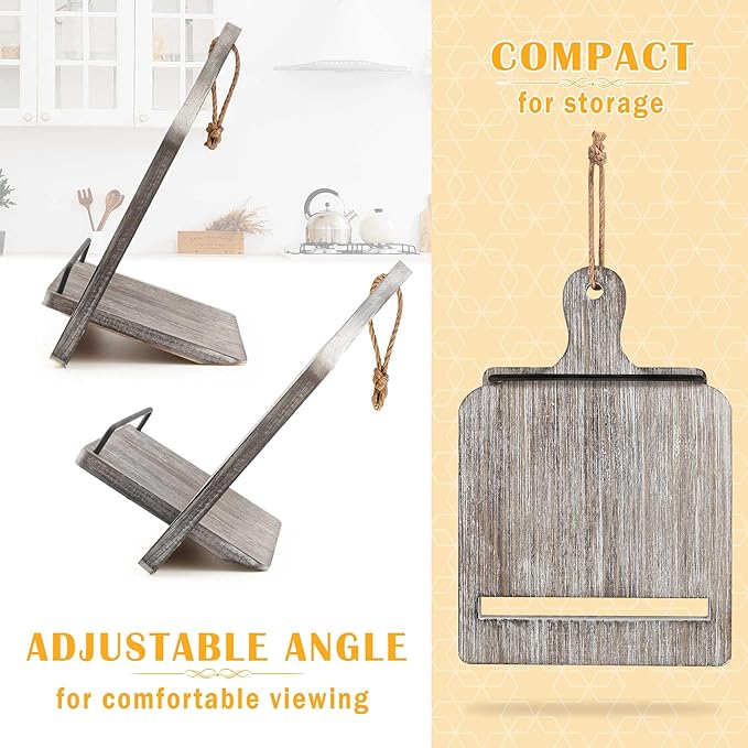 Wood Cookbook Stand Cookbook Holder: Kitchen Adjustable Cookbook Holder Recipe Stand for Counter Gray