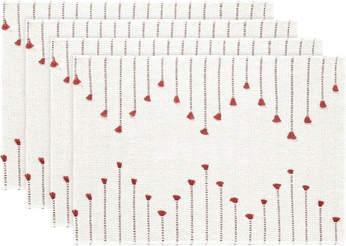 Artoid Mode Red Farmhouse Woven Rustic Placemats Set of 4,12x18 Seasonal Holiday Macrame Burlap Kitchen Dining Table Decoration for Home Party Decor