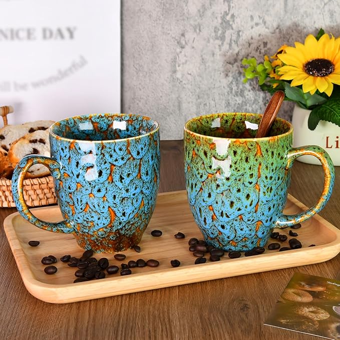 Set of 2 Durable 16 oz Coffee Cups, Large Coffee Mugs with Ergonomic Handle, Ceramic Mugs Dishwasher & Microwave Safe, Ideal Tea Mugs for Home, Office, Gifts (coffee, Tea, Hot Cocoa, Latte Cup)