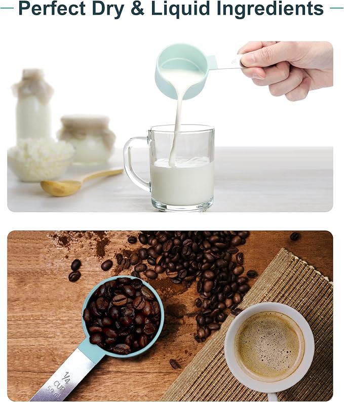 Measuring Cups and Spoons Set of 8 Pieces, nesting measuring cups for Measuring Dry or Liquid Ingredients, Stainless Steel Handle, Kitchen Gadgets for Cooking & Baking