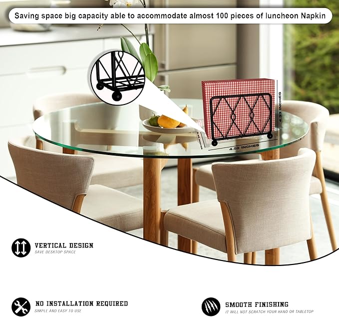 Napkin Holder – A Stylish Upright Dispenser for Paper Napkins, Perfect for Kitchen, Dining, Countertops, and Cocktail Settings. Complements All Room Decors Effortlessly.