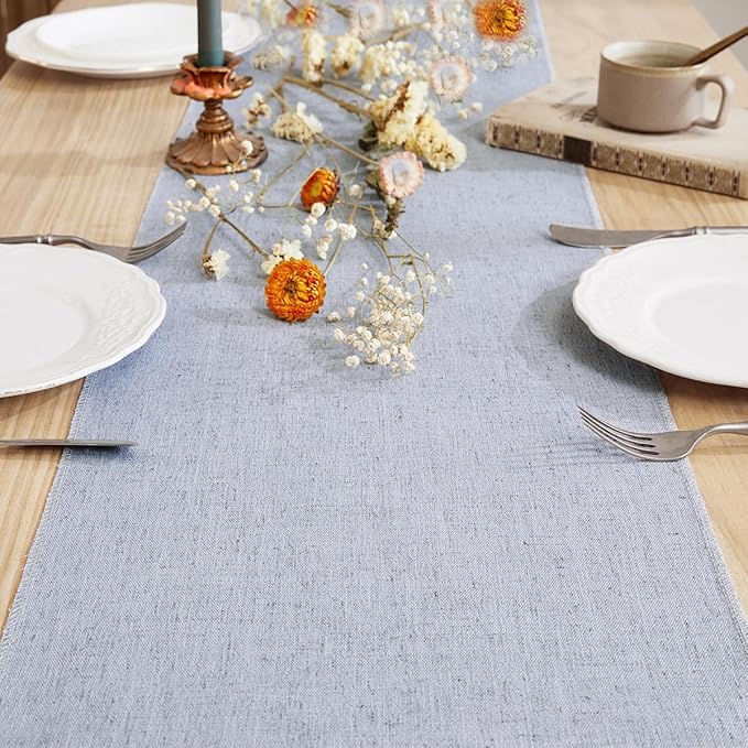 Linen Style Rustic Table Runner, Farmhouse Cotton Linen Table Runner, Boho Table Runners 48 Inches Long with Hand Tassels for Home Tabletop Decor and Everyday Use - Silver Grey, 48 Inch