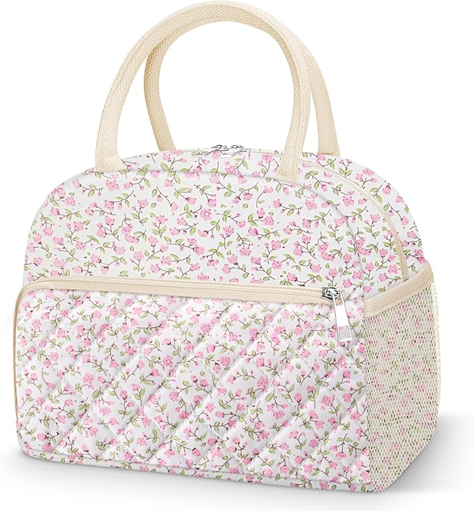 Coobiiya Lunch Box Lunch Bag for Women Men,Reusable Cute Lunch Pail bag,Leakproof,Insulated LunchBox Tote Compact 10L, Cooler Lunch Container for Work Travel Office Floral