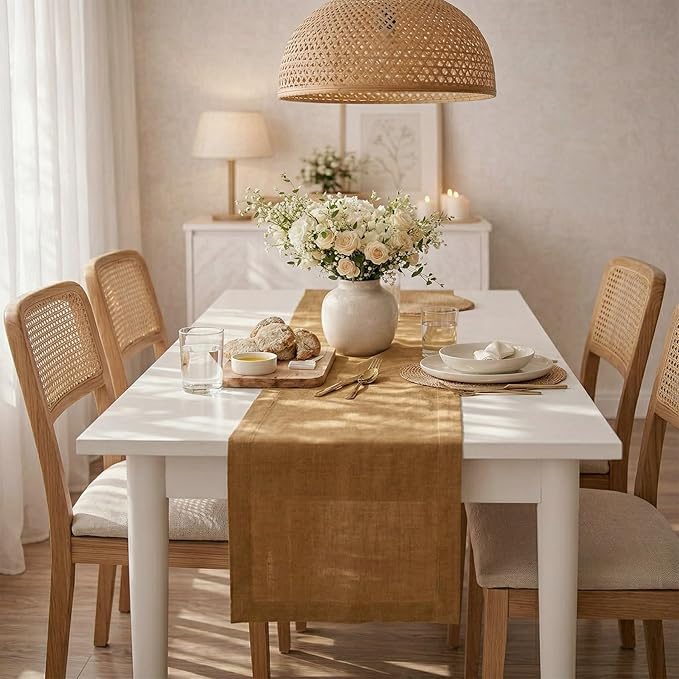 Solino Home Linen Table Runner 90 Inches Long - 100% Pure Linen Tobacco Brown Table Runner 14 x 90 Inch - Diana Medium Weight