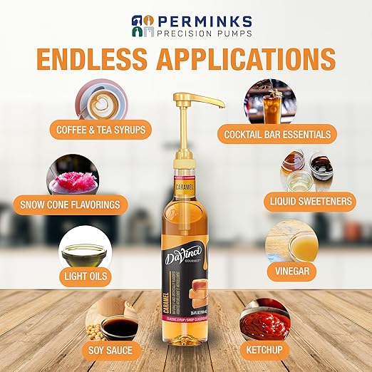 PERMINKS Premium Coffee Syrup Pump Dispenser, Compatible with Torani, Skinny & Davinci Bottles, Precise 1/4 oz Flow, Lockable Leak-Proof Design for Coffee Bar Accessories & Essential (8-Pack, Gold)
