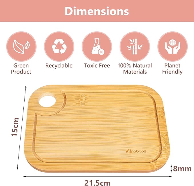 Mini Bamboo Cutting Board Set of 2 - Small Wooden Chopping Boards with Juice Groove, Lightweight & Compact for Baby Food, Dorm, Travel, Camping - 8.5”x6” Easy-to-Store Kitchen Essentials