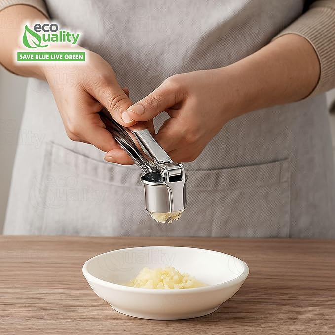 Stainless Steel Garlic Press - Professional Kitchen Garlic Crusher - Easy Squeeze, Dishwasher safe - Cooking Utensils, Clove Press and Ginger Mincer (6)