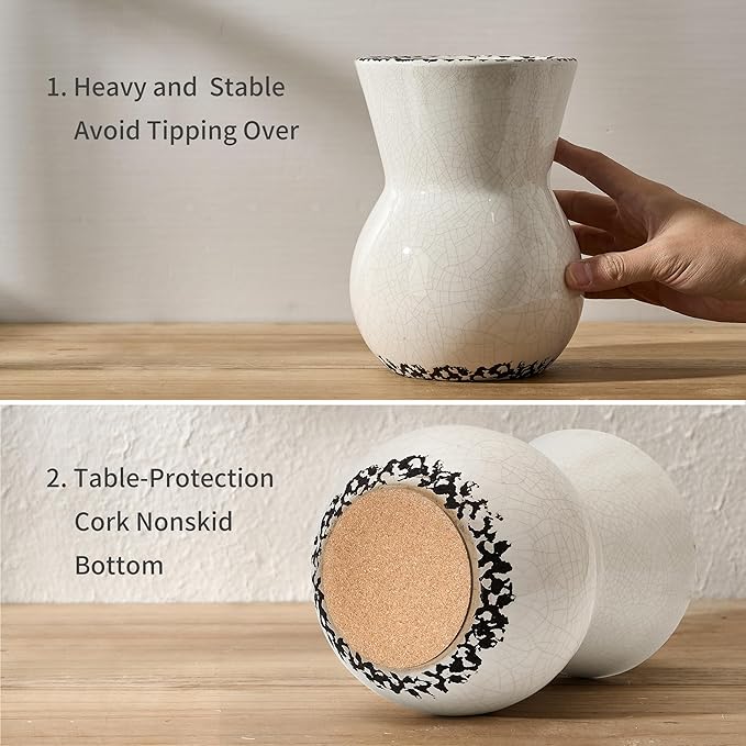 JIEMEI HOME Ceramic Kitchen Utensil Holder for Kitchen Counter, 7.56" Large Rustic Utensil Crock, Farmhouse Cooking Tool Organizer, Spatula Holder For Kitchen Decor, Antique Cracked White