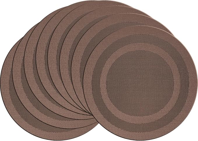 PIGCHCY Round Placemat Set of 8 Vinyl Washable Kitchen 15 inch Table Placemats for Wedding Holiday Party (Coffee Brown)