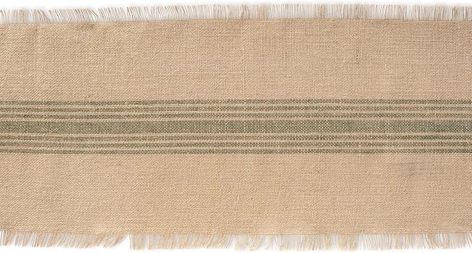 DII Jute Burlap Collection Kitchen Tabletop, Table Runner, 14x108, Middle Stripe Artichoke