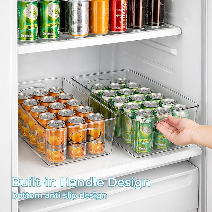 UFORU 5 Pack Clear Pantry Organizers and Storage, Stackable Plastic Storage Bins with Handles, Clear Storage Bins for Kitchen, Fridge, Freezer, Cabinet and Containers for Pantry Organization