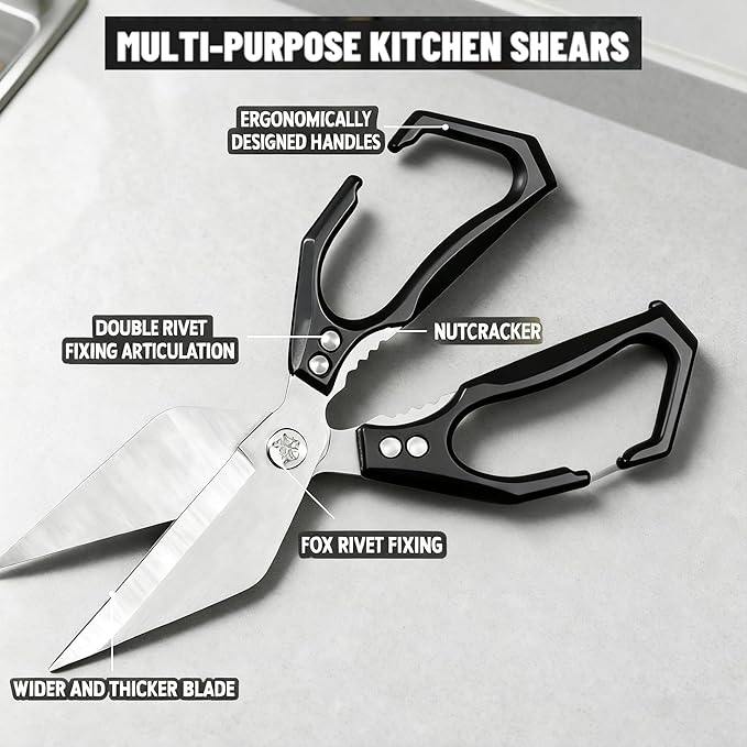 Seattleget Multifunctional Heavy-Duty Kitchen Shears,Chicken Bone Scissors,Japanese Style High Carbon Steel Cooking Scissors,Poultry Shear,Poultry Shear,for Meat,Seafood and Bone Cutting(Black)